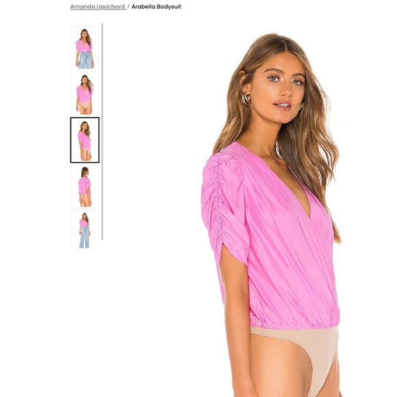 Amanda Uprichard Arabella Bodysuit Pompei Pink Size Large Silk - Picture 5 of 9